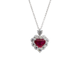 Platinum Ruby Diamond Heart Pendant Necklace-Platinum Ruby Diamond Heart Pendant Necklace