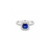 Sapphire Diamond Ring-18K white gold ring featuring a center square-cut sapphire