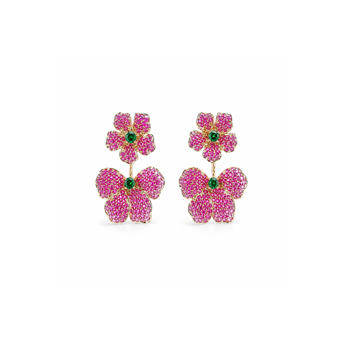 Ruby and Pink Sapphire Flower Earrings