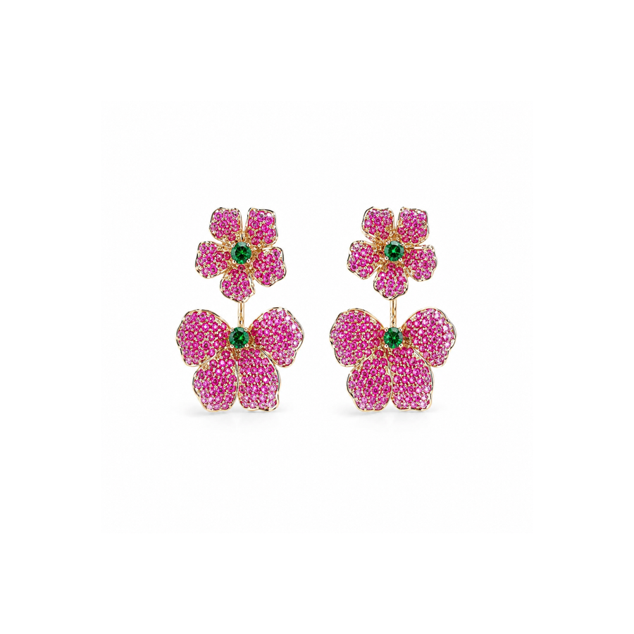 Ruby and Pink Sapphire Flower Earrings
