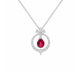 Oval Brilliant Cut Ruby & Diamond Circle Pendant Necklace-Oval Brilliant Cut Ruby & Diamond Circle Pendant Necklace