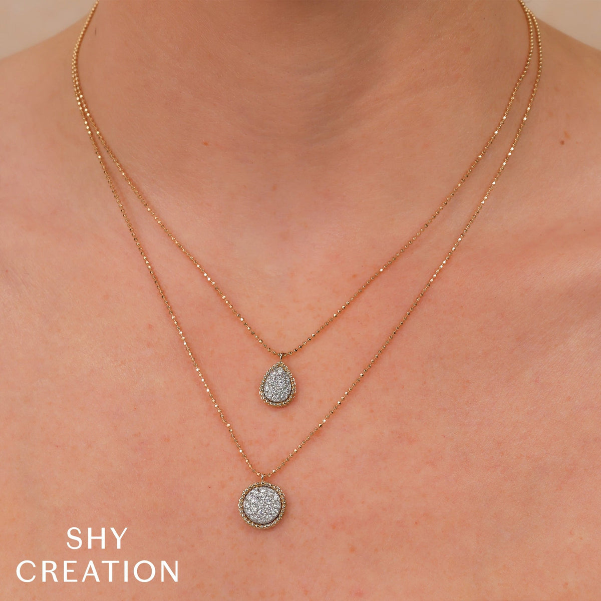 Shy Creation Pave Circle Faceted Ball Chain Necklace 0.41 CT