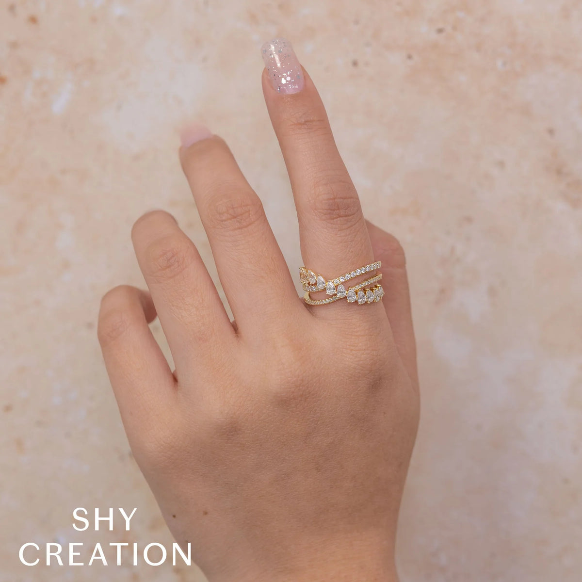 Shy Creation Diamond Pear Bridge Ring 1.07 CT