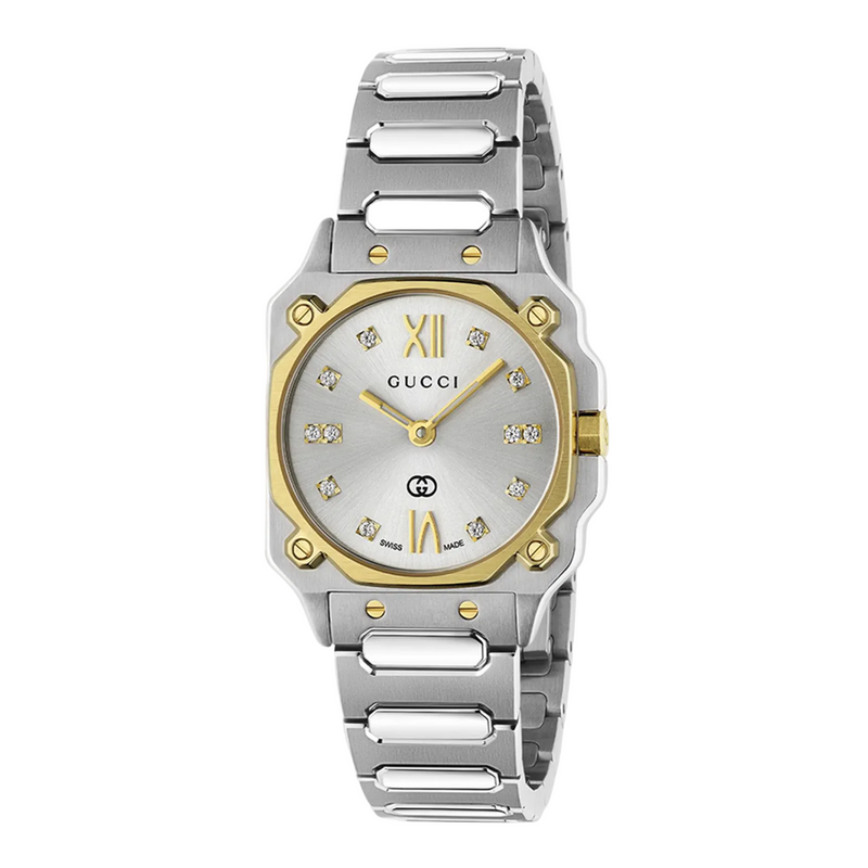 Gucci G-Flat Watch 24mm, Silver/Gold-Gucci G-Flat Watch 24mm, Silver/Gold