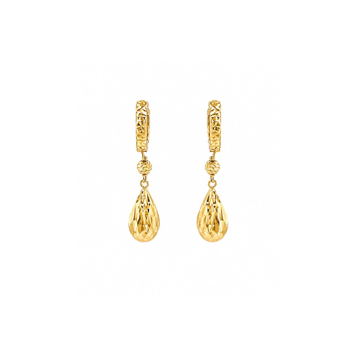 Yellow Gold Gold Diamond-Cut Tear Drop Earrings