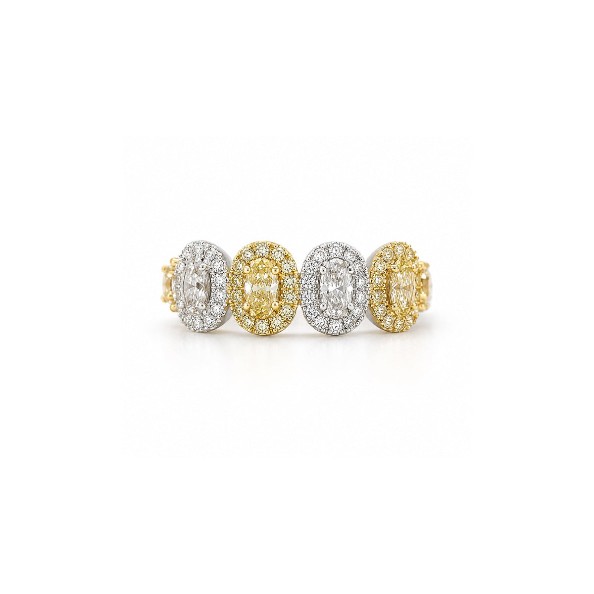 Alternating Fancy Yellow & White Oval Diamond Halo Band