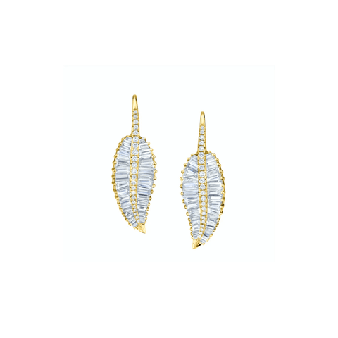 Anita Ko Large Palm Leaf Drop Earrings with Pavé Diamond Stem-Anita Ko Large Palm Leaf Drop Earrings with Pavé Diamond Stem AKDPLE150-YG