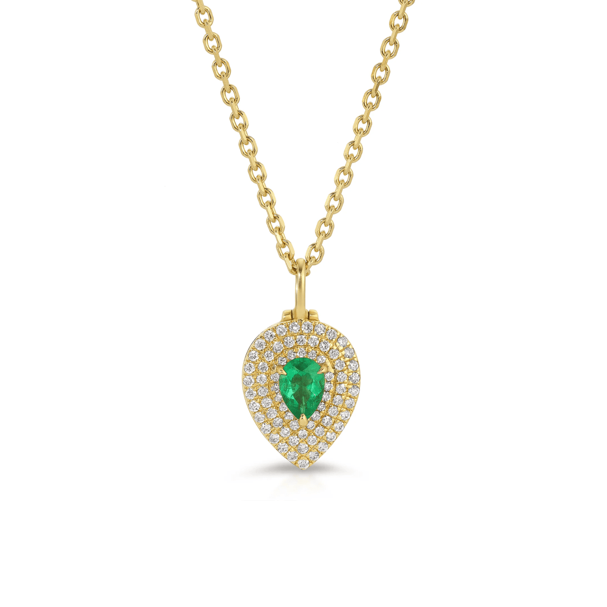 Anita Ko Pear - shaped Diamond Lou Lou Locket with Pear - shaped Emerald - AKNPELOCK - YG