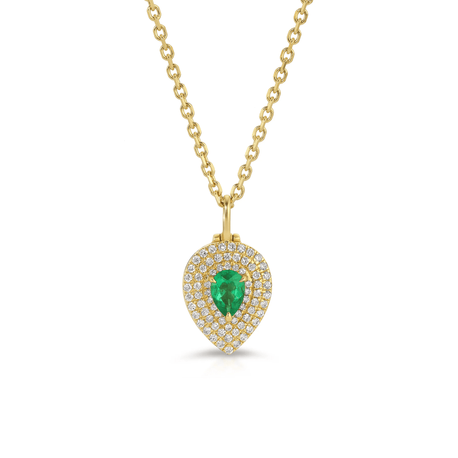 Anita Ko Pear - shaped Diamond Lou Lou Locket with Pear - shaped Emerald - AKNPELOCK - YG