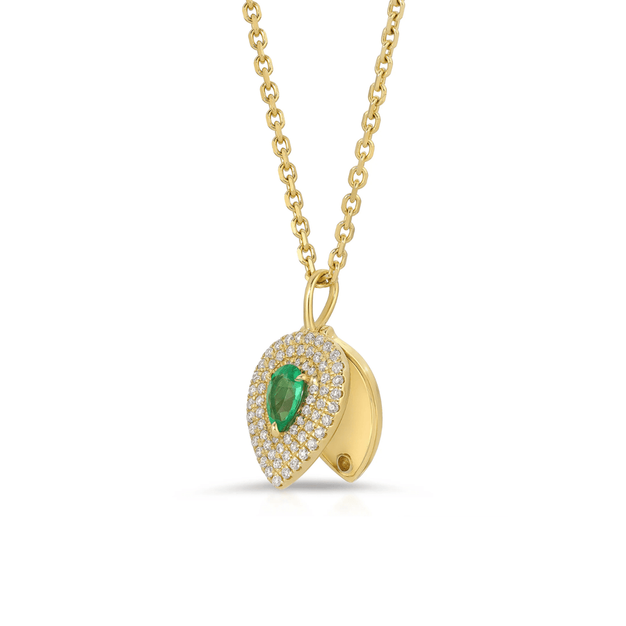 Anita Ko Pear - shaped Diamond Lou Lou Locket with Pear - shaped Emerald - AKNPELOCK - YG