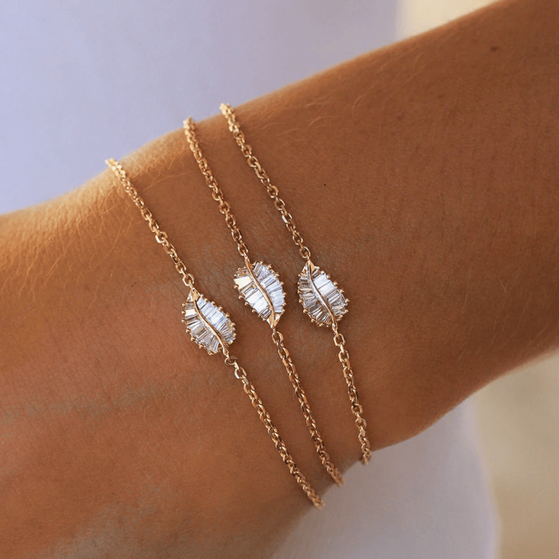 Anita Ko Small Palm Leaf Diamond Chain Bracelet-Anita Ko Small Palm Leaf Diamond Chain Bracelet - AKPLB - 10 - WG