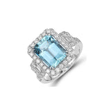 Art Deco Aquamarine and Diamond Three Stone Halo Cocktail Ring-Art Deco Aquamarine and Diamond Three Stone Halo Cocktail Ring - ORRTJ00299