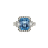 Art Deco Aquamarine and Diamond Three Stone Halo Cocktail Split Shank Ring-Art Deco Aquamarine and Diamond Three Stone Halo Cocktail Split Shank Ring - ORRTJ00281