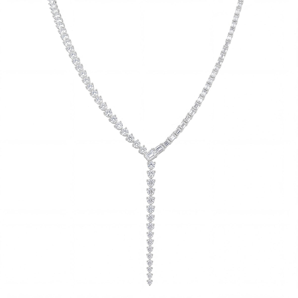 Asymmetric Round & Emerald Cut Diamond Lariat Necklace - DNODE00133
