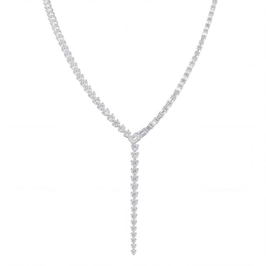 Asymmetric Round & Emerald Cut Diamond Lariat Necklace - DNODE00133