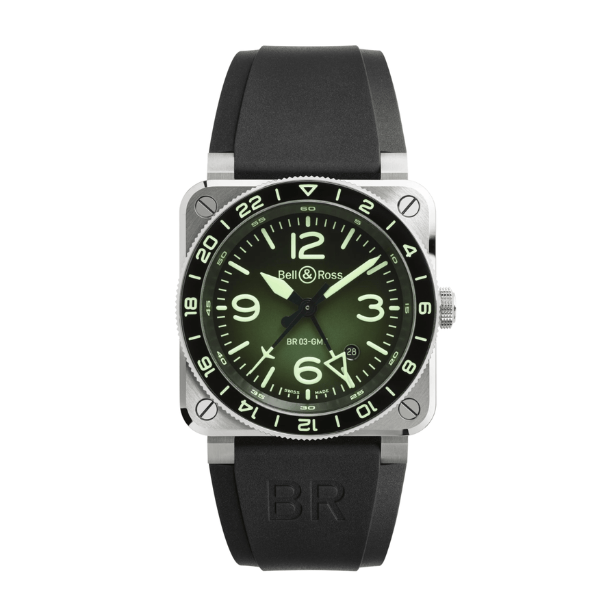 Bell & Ross BR-03 GMT Green Lum 42mm BR0393-GN-ST/SRB