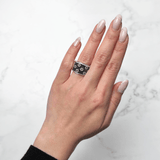 Bez Ambar Black and White Flower Wide Diamond Ring-Bez Ambar Black and White Flower Wide Diamond Ring - LPB11FLBW