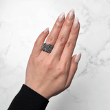 Bez Ambar Black and White Twinkle Wide Diamond Ring-Bez Ambar Black and White Twinkle Wide Diamond Ring - LPB11TB