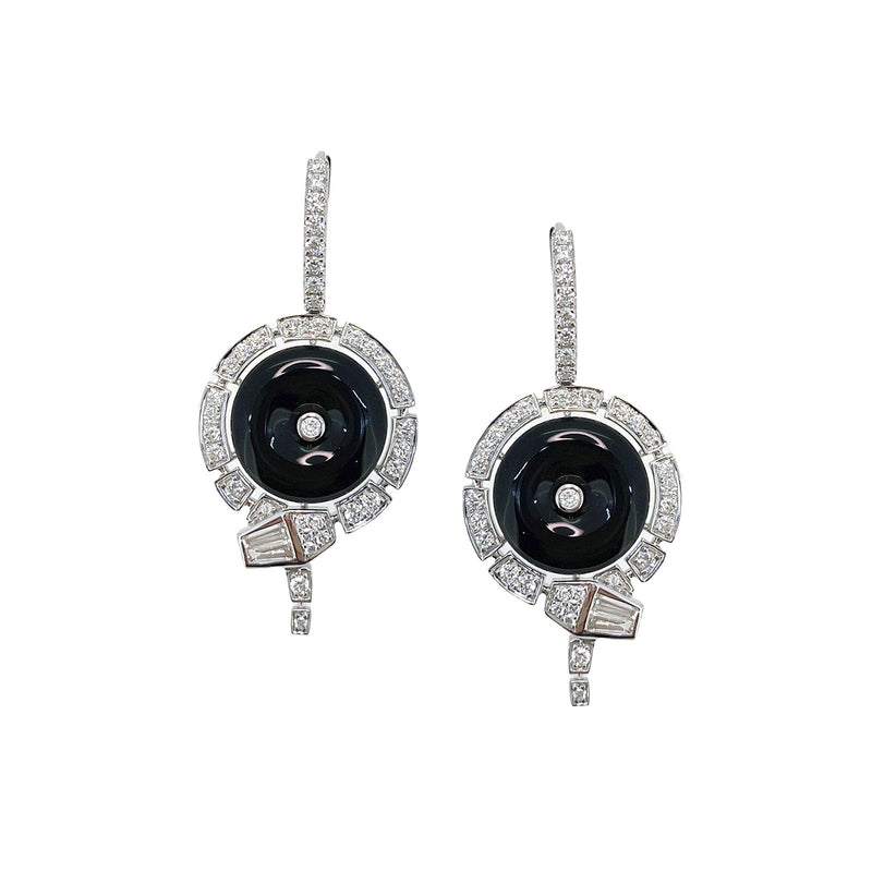 Black Agate Diamond Disc Earrings-Black Agate Diamond Disc Earrings - OETIJ00299