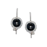 Black Agate Diamond Disc Earrings-Black Agate Diamond Disc Earrings - OETIJ00299