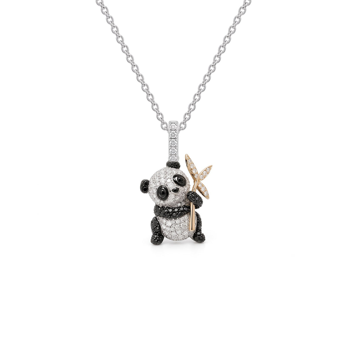 Black and White Diamond Panda Pendant on Chain
