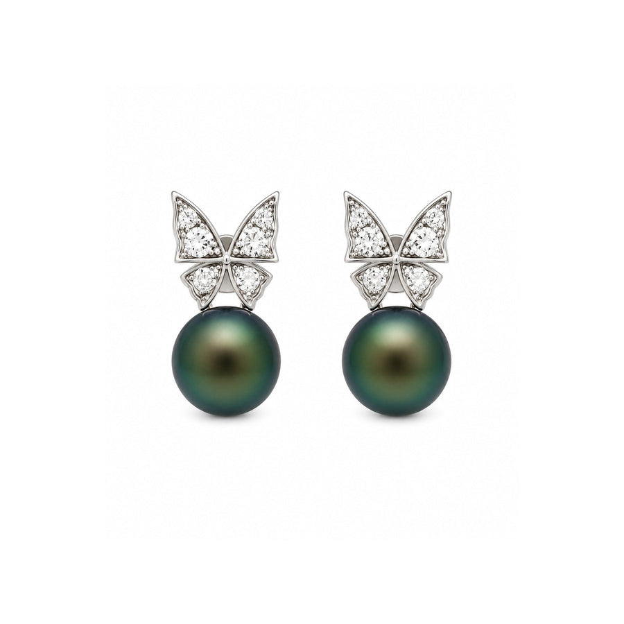 Black South Sea Pearl Diamond Earrings