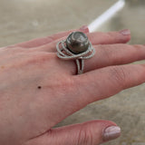 Black South Sea Pearl Diamond Ring-Black South Sea Pearl Diamond Ring - PREUR00091