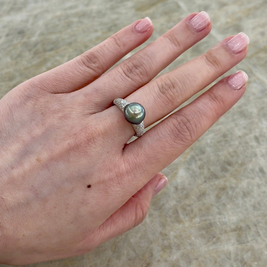 Black South Sea Pearl Diamond Ring - PRFMS00037