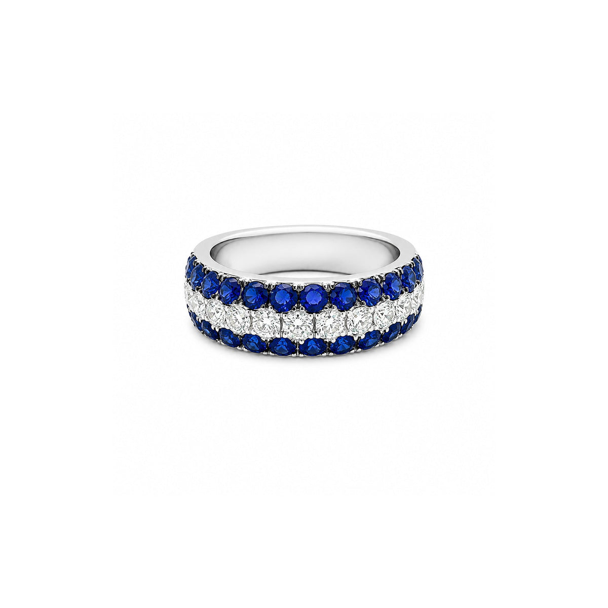Blue Sapphire and Diamond Pavé Halfway Band