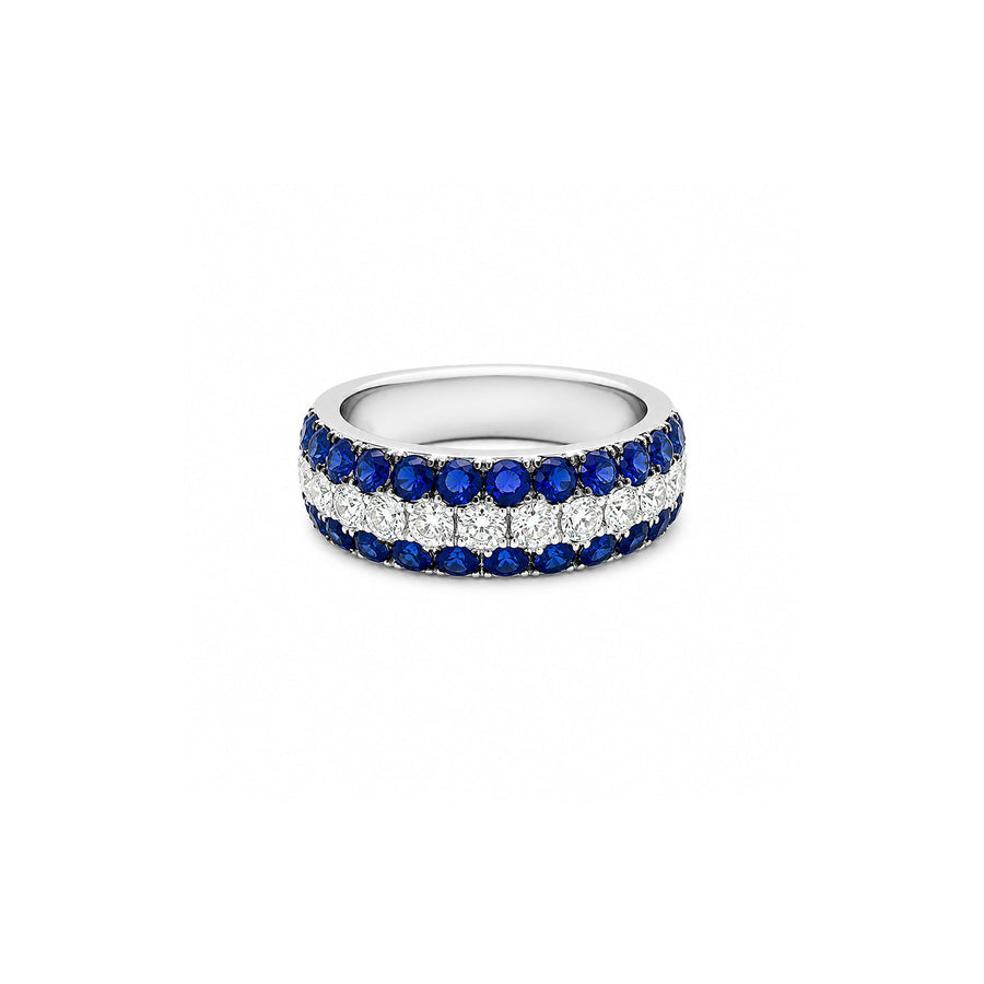 Blue Sapphire and Diamond Pavé Halfway Band