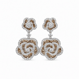 Brown and White Diamond Floral Rose Drop Earrings-Brown and White Diamond Floral Rose Drop Earrings