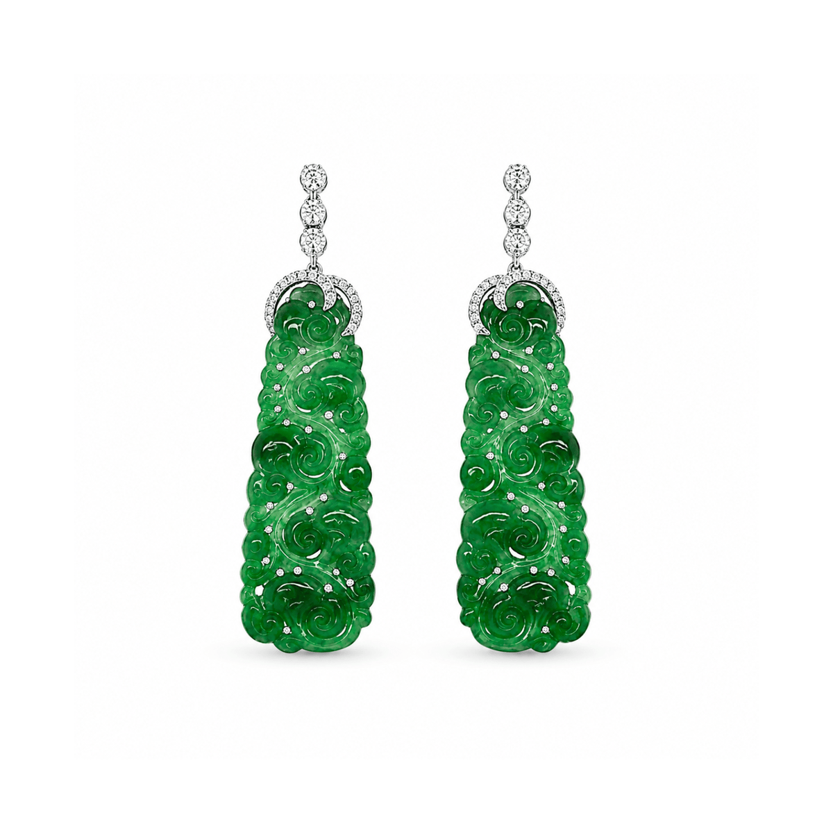 Carved Jade Diamond Drop Earrings