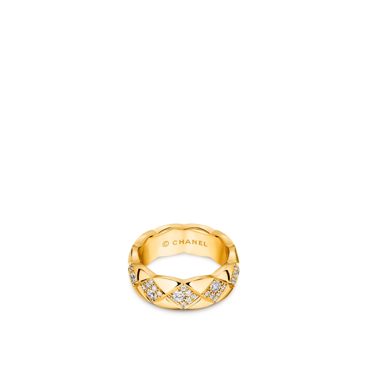 CHANEL Coco Crush Ring in 18 karat yellow gold with diamonds totaling 0.85 carat weight.