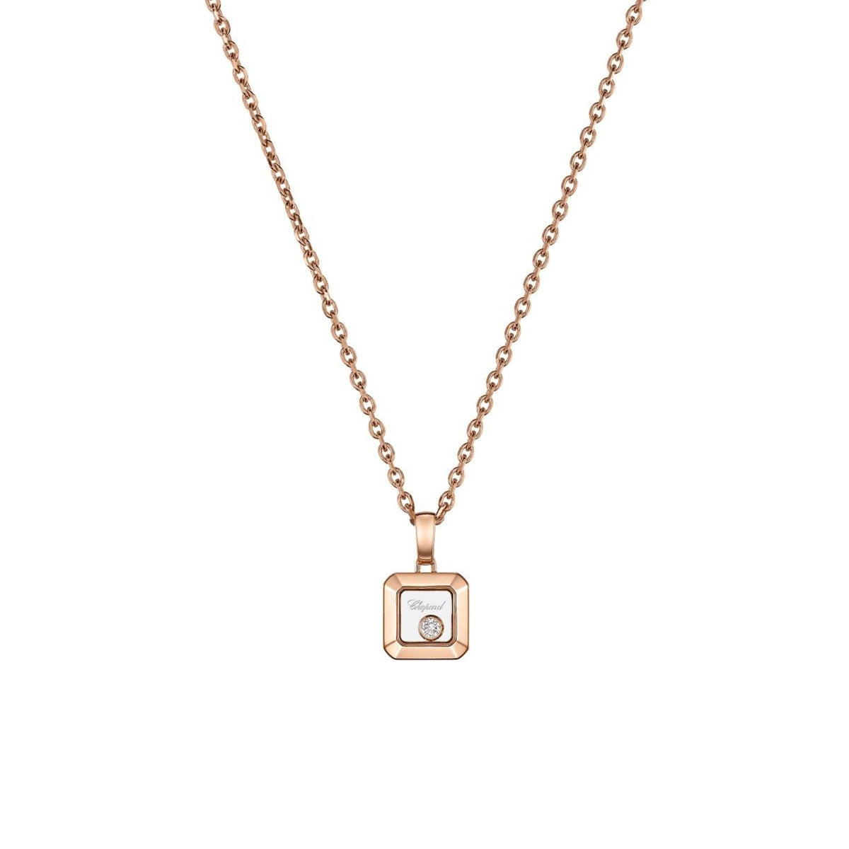 Chopard Happy Diamonds Icons Pendant in 18 karat rose gold with one moving diamond.
