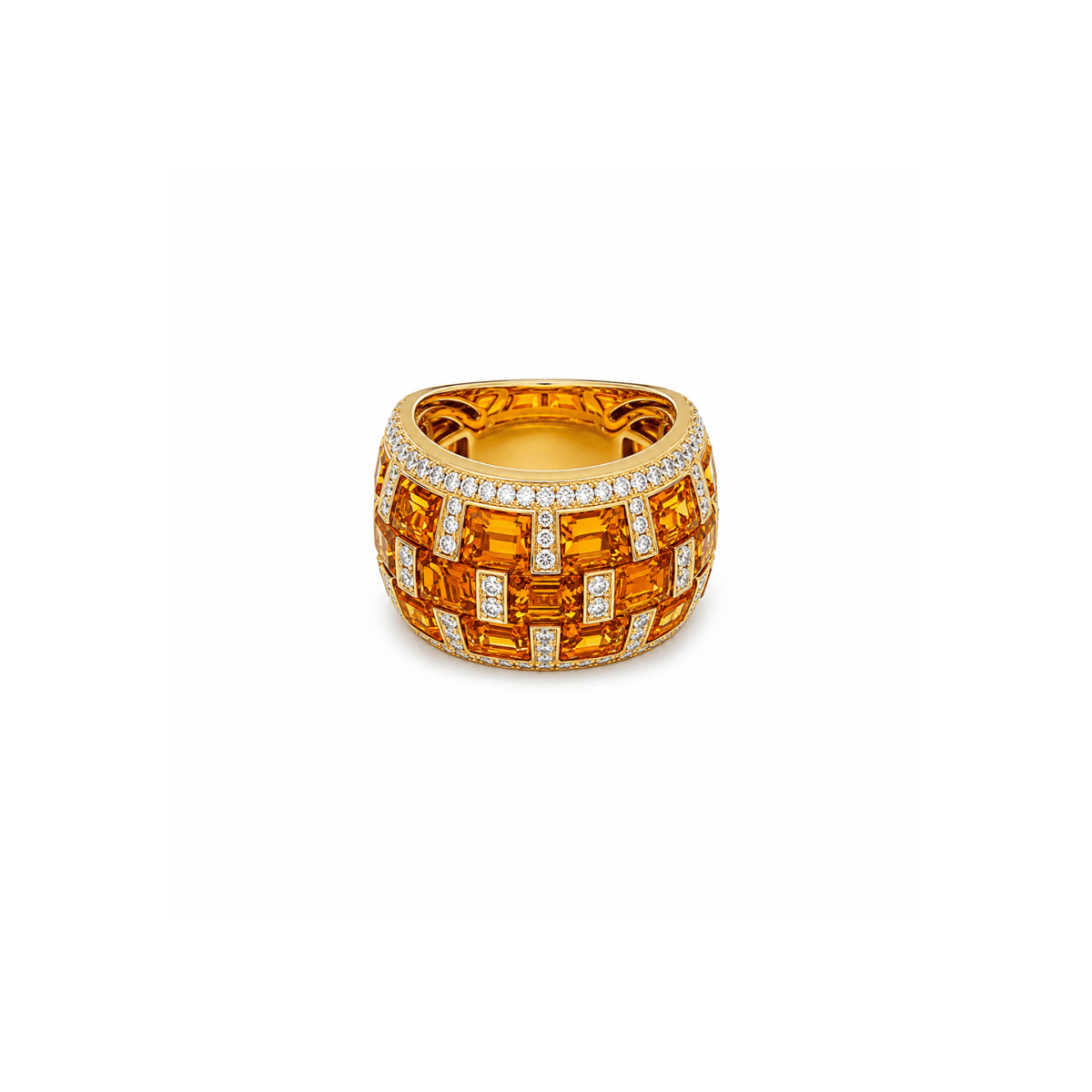 Citrine and Diamond Lattice Dome Cocktail Ring