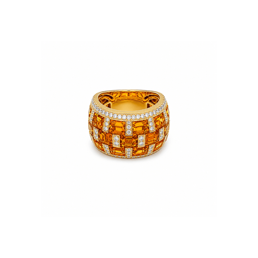 Citrine and Diamond Lattice Dome Cocktail Ring