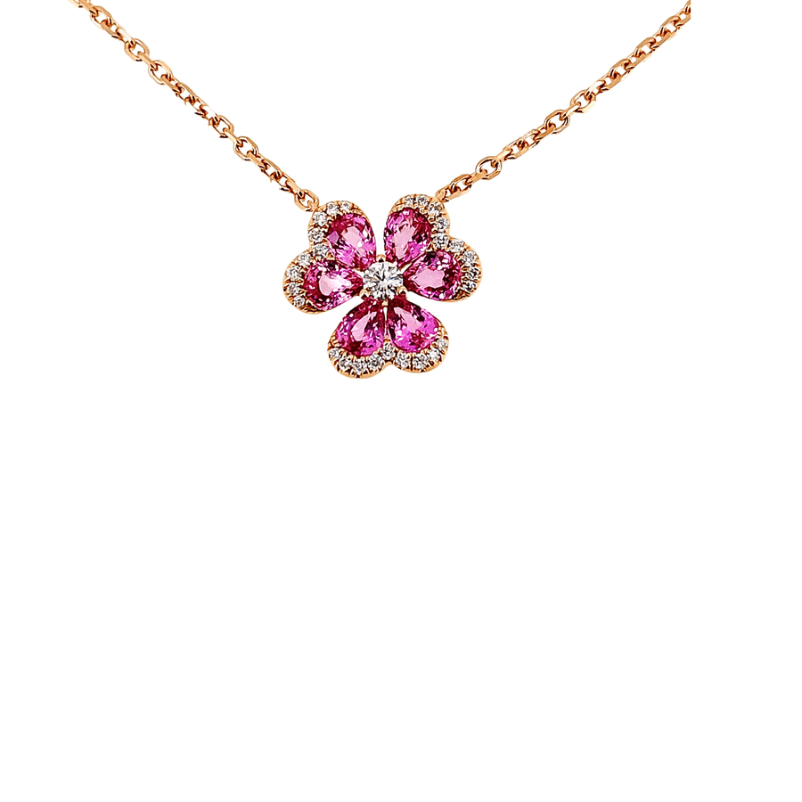 Clover Pink Sapphire Diamond Necklace - SNTIJ00588