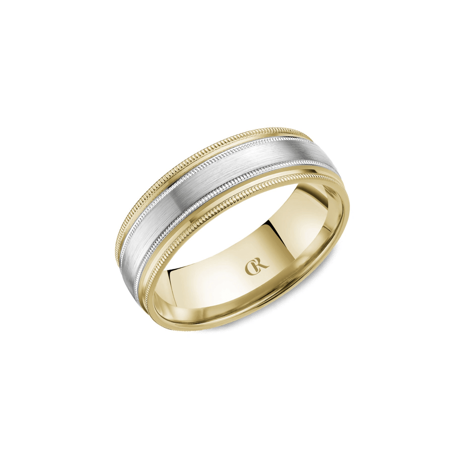 Crown Ring Two Tone Gold Band - CR-033-R-714KW&Y-SP