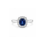 Cushion Cut Blue Sapphire and Scalloped Diamond Halo Ring-Cushion Cut Blue Sapphire and Scalloped Diamond Halo Ring - SRDRA02188