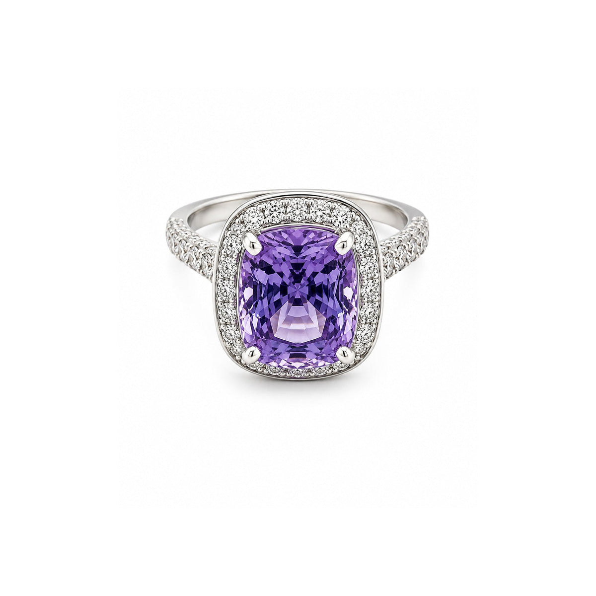 Cushion Cut Lavendar Spinel Diamond Halo Ring
