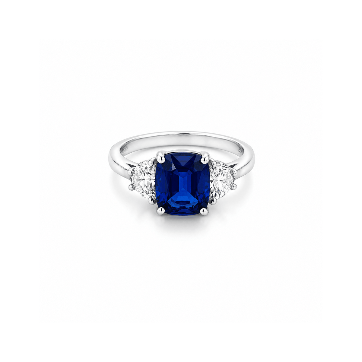  Cushion Cut Sapphire Diamond 3 Stone Ring