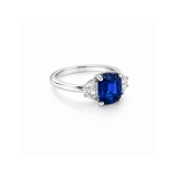 Cushion Cut Sapphire Diamond 3 Stone Ring-Cushion Cut Sapphire Diamond 3 Stone Ring