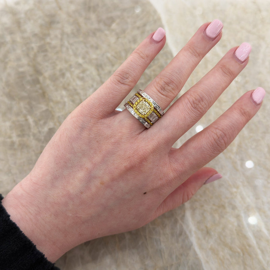 Cushion Cut Yellow Diamond Wide Ring - DRUJD00323