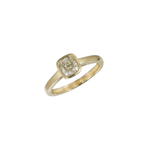 Cushion Diamond Bezel-set 18K Ring-Cushion Diamond Bezel-set 18K Ring