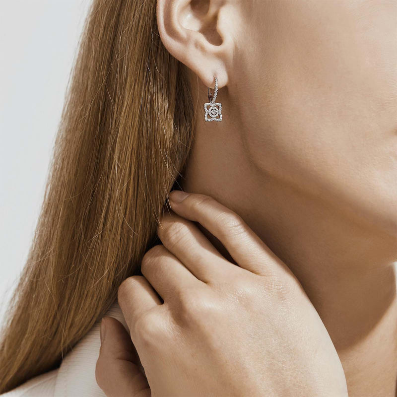 De Beers Enchanted Lotus Sleepers Earrings-De Beers Enchanted Lotus Sleepers Earrings - E102144 - De Beers Enchanted Lotus Sleepers Earrings in 18 karat white gold with diamonds totaling 0.35 carats.