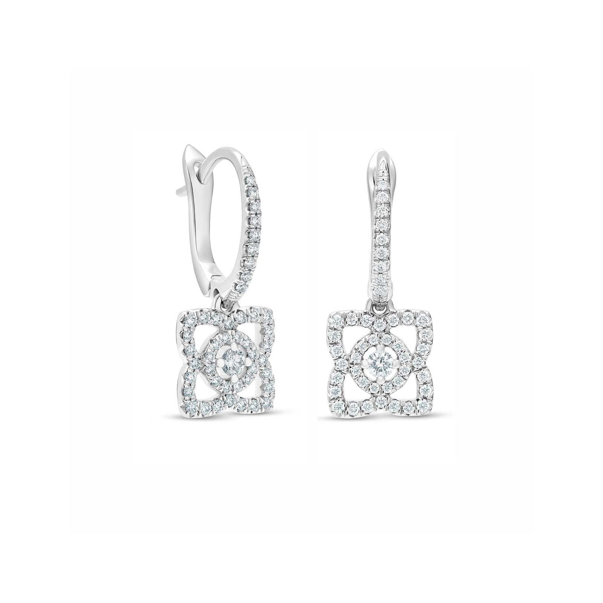 De Beers Enchanted Lotus Sleepers Earrings - E102144 - De Beers Enchanted Lotus Sleepers Earrings in 18 karat white gold with diamonds totaling 0.35 carats.