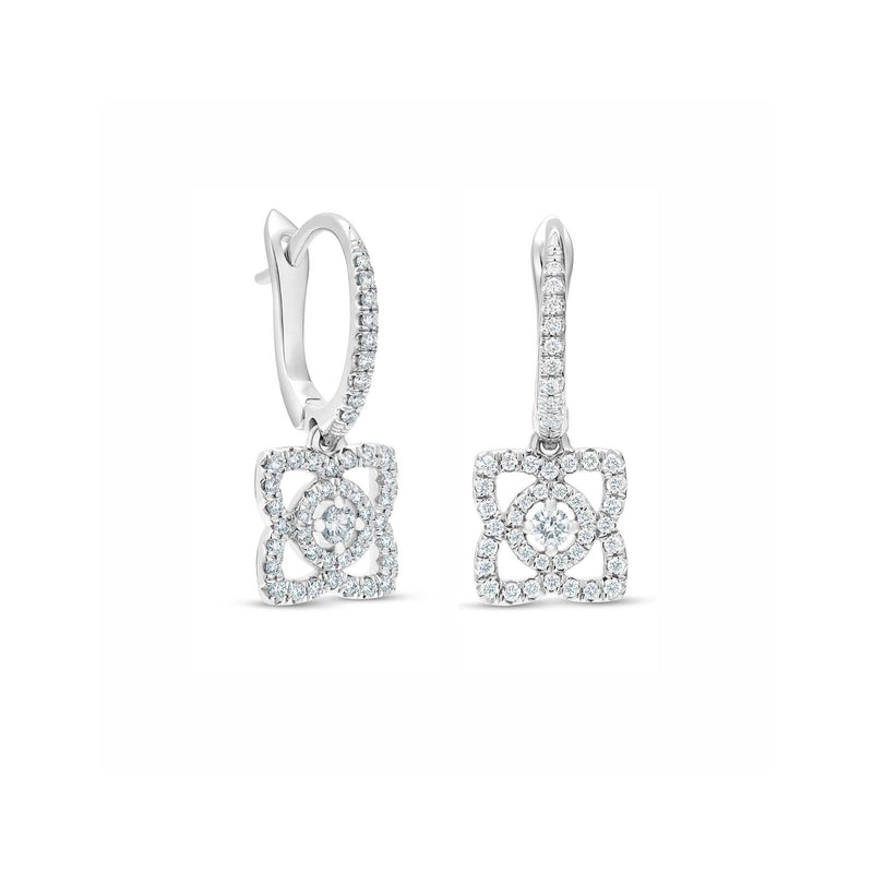 De Beers Enchanted Lotus Sleepers Earrings-De Beers Enchanted Lotus Sleepers Earrings - E102144 - De Beers Enchanted Lotus Sleepers Earrings in 18 karat white gold with diamonds totaling 0.35 carats.