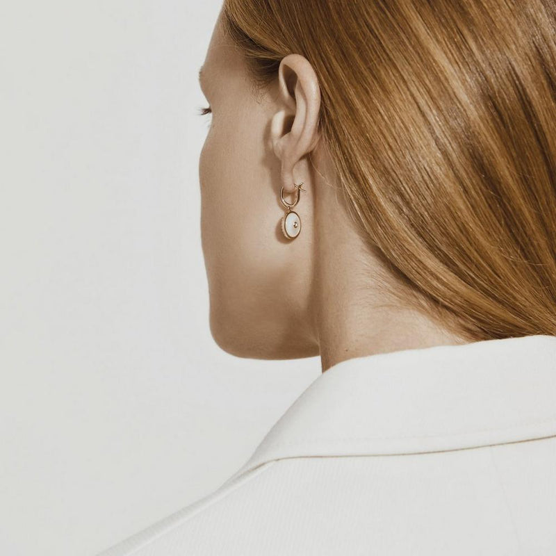 De Beers Enchanted Lotus Sleepers Earrings-De Beers Enchanted Lotus Sleepers Earrings - E102152 - De Beers Enchanted Lotus Sleepers Earrings in 18 karat rose gold with white mother-of-pearl and diamonds totaling 0.50 carat.