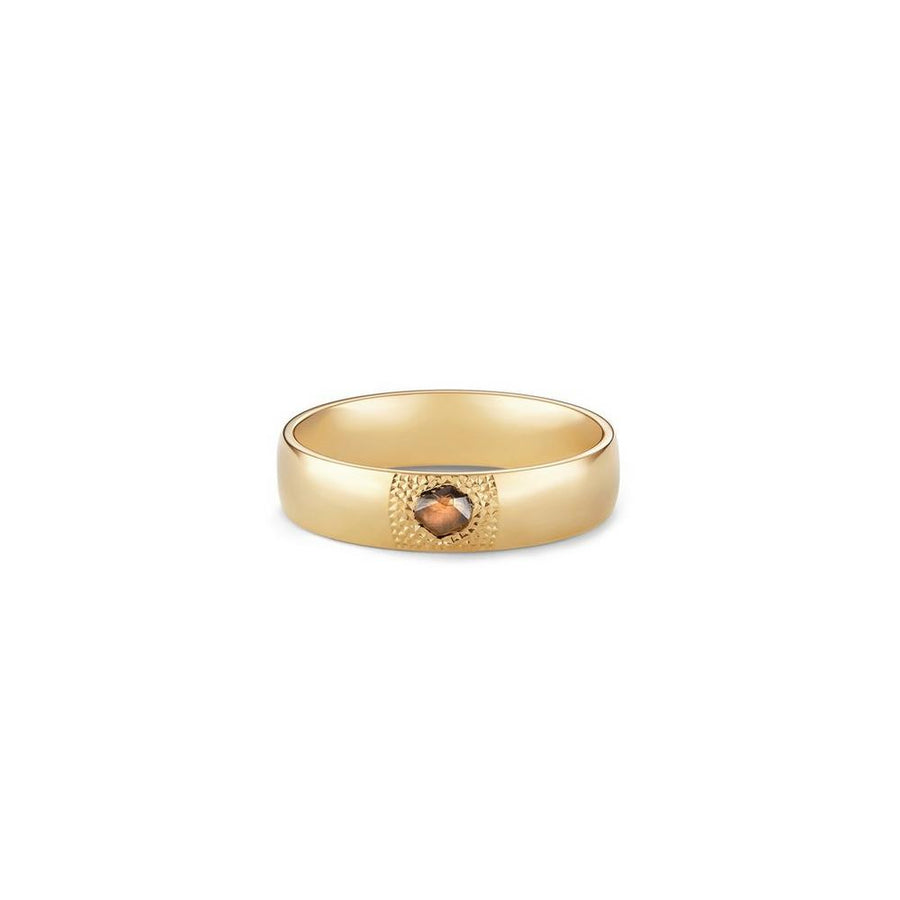 De Beers Talisman Large Band in 18 karat yellow gold with brown diamond weighing approximately 0.15 carats.