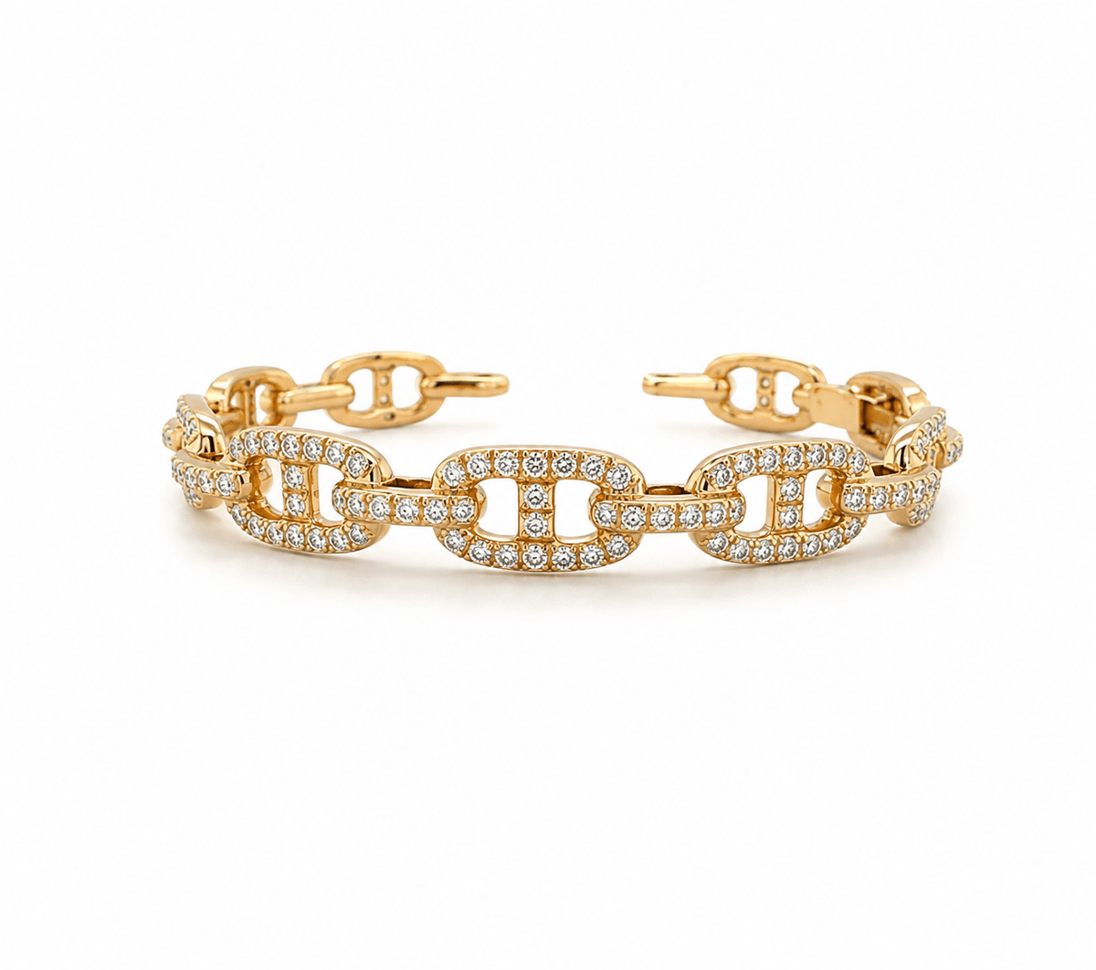 18 karat rose gold diamond bangle. Diamonds totaling 2.36 carats.
